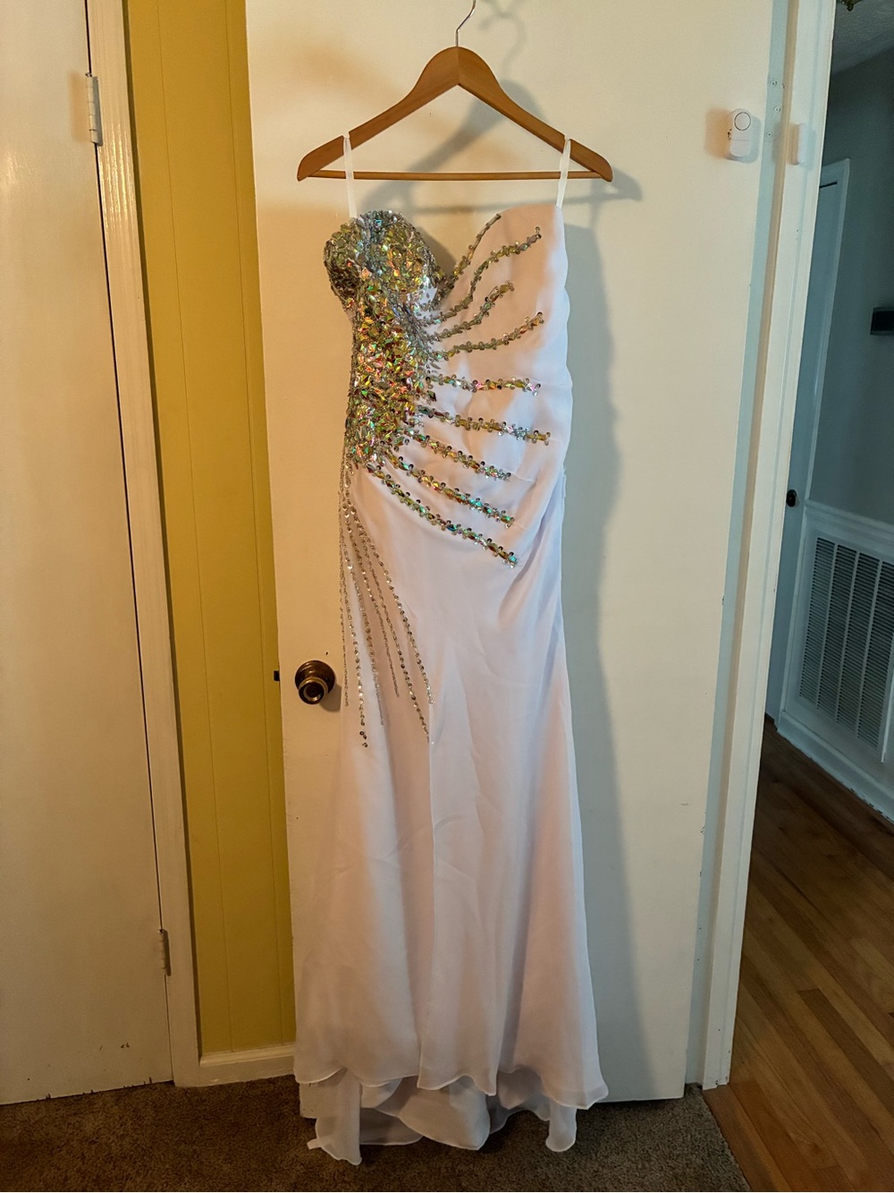 White Sequin Embellished Strapless Prom Dress